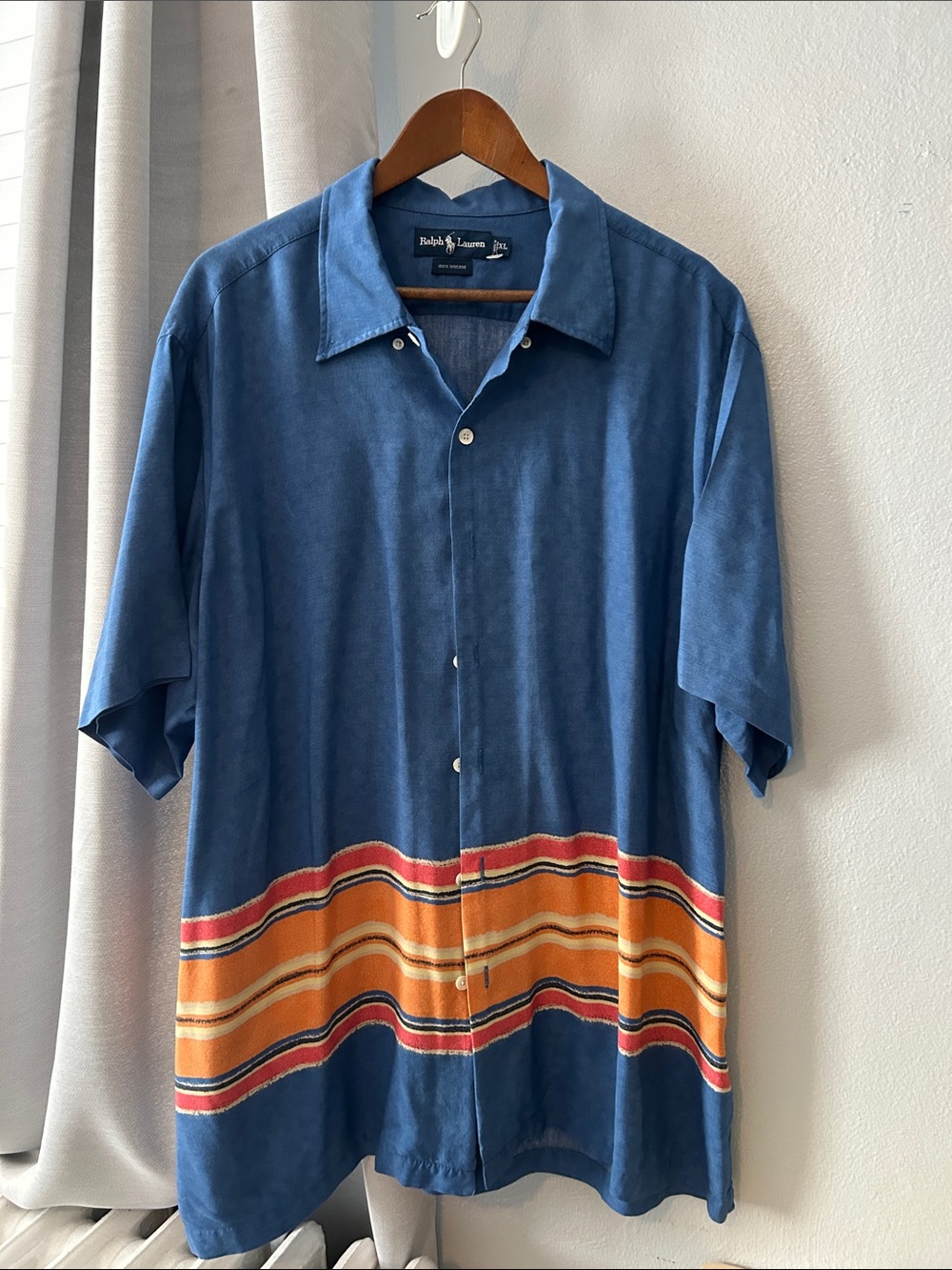 Ralph Lauren Hawaiian shirt blue viscose short sleeves vintage